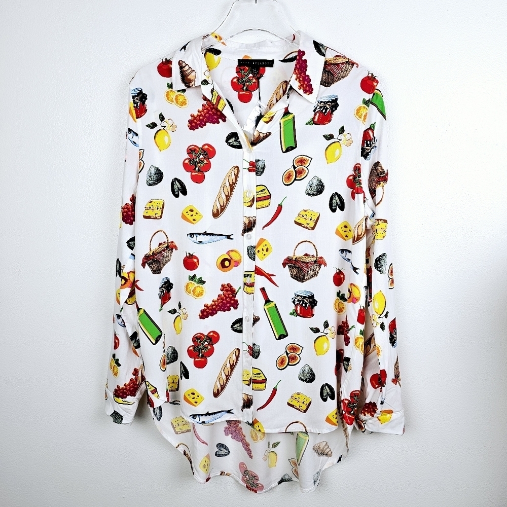 Jane and Delancey Food Graphic Button Front Shirt NWT